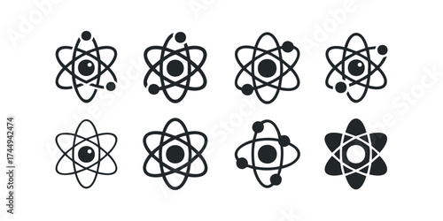 Atom icons with orbits and electrons set