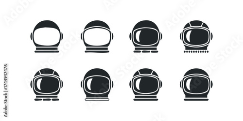 Collection of Eight Stylized Astronaut Helmet Icons