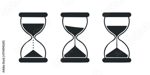 Three Black Hourglasses on White Background