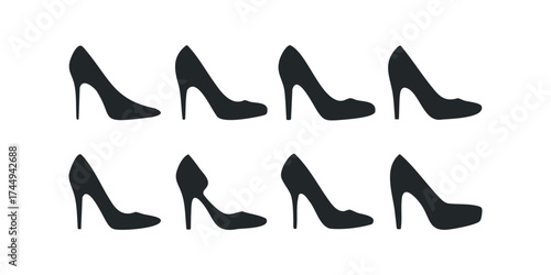 Collection of black high heel shoe silhouettes