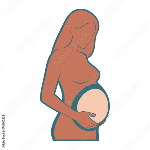 Stylized illustration of an expectant mother gently cradling her baby bump, embodying the journey of pregnancy, new beginnings, and maternal love