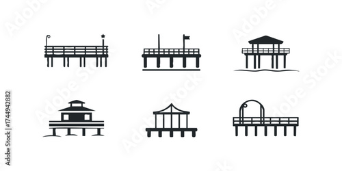 Set of six pier and boardwalk icons