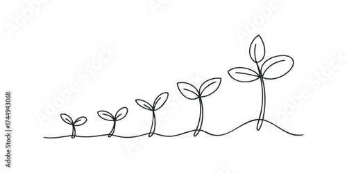 Sprouting Plant Growth Stages Line Art