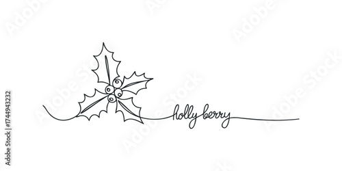 Minimalist Continuous Line Drawing of Holly Berry with Text