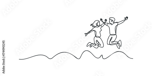 Two people jumping in air with hands raised in celebration
