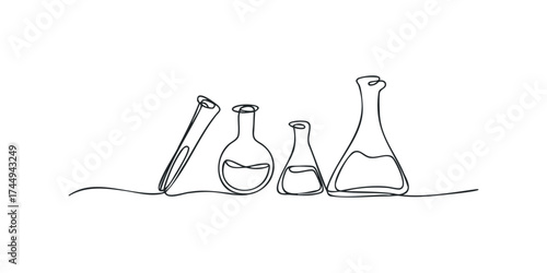 Abstract scientific lab glassware in single line drawing