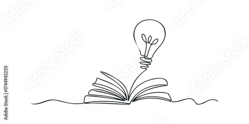 Open book with light bulb and filament