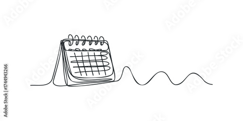 Continuous line drawing of a desk calendar and waveform