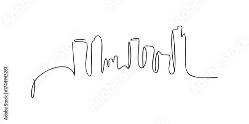 Line drawing cityscape silhouette with tall buildings