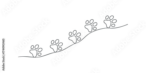 Simple Paw Print Trail on Curved Line