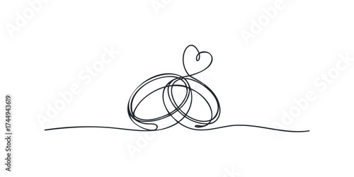 Intertwined Rings with Heart Shape Line Symbol