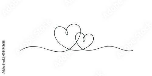 Two intertwined hearts drawn with a single continuous line