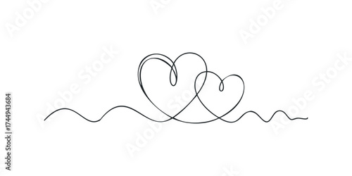 Two hearts linked by a continuous black line