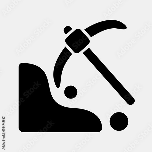 Icon surface mine. Gold mining elements. Icon in glyph style.