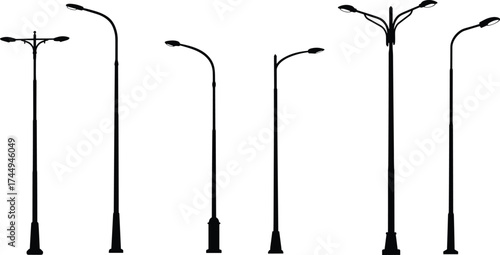 street, lamp, silhouette, pole, light, fixture, urban, outdoor, illumination, electricity, infrastructure, city, night, architecture, design, vector, illustration, public, lighting, equipment, object