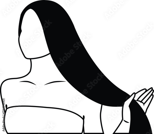 Girl with long hair care icon style line art design on white background