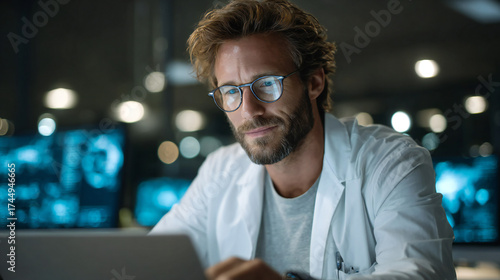 Young man working on a laptop
