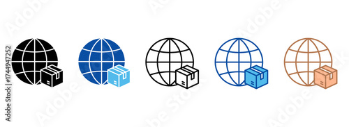 Global Delivery Icons In Outline, Vector Illustration