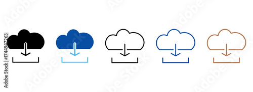 Digital Download Icons In Outline, Vector Illustration