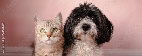 Wallpaper Mural The adorable cat and dog sharing a moment of friendship against a pink background. Torontodigital.ca