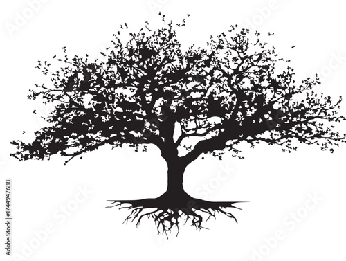 Detailed Plum Tree Design with Deep Roots 2D Vector Artwork