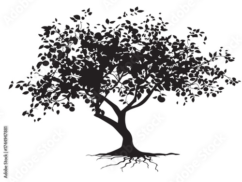 Artistic Plum Tree with Elegant Roots 2D Vector Silhouette Design