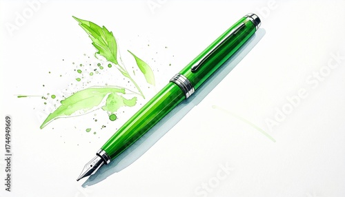 green pen on the white background