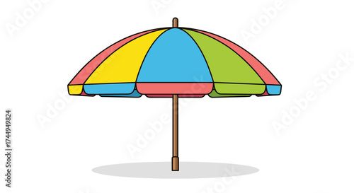 Colorful Beach Umbrella Standing on Sand.