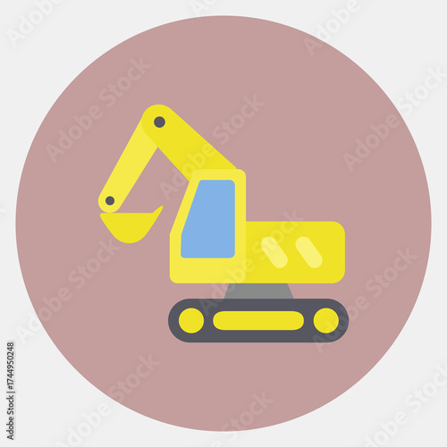 Icon excavator. Gold mining elements. Icon in color mate style.