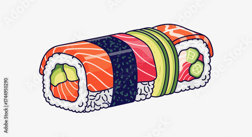 Delicious sushi roll with fresh salmon and avocado slices a vibrant and healthy Japanese meal.