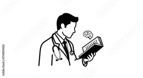 Doctor Studying Brain Anatomy in Book.