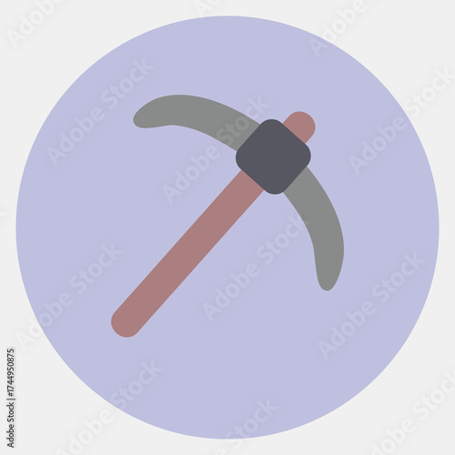 Icon pick axe. Gold mining elements. Icon in color mate style.