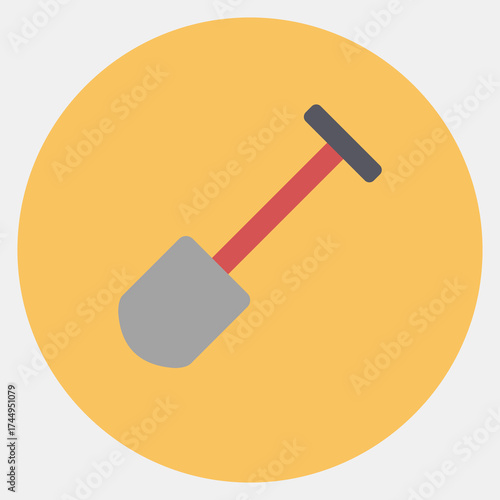 Icon shovel. Gold mining elements. Icon in color mate style.