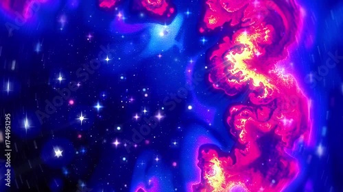 Vibrant Cosmic Nebula: Swirling Blue and Purple with Fiery Pink and Orange Energy