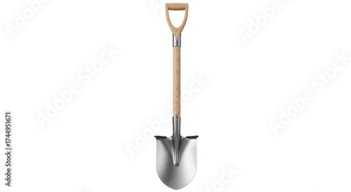Cuadro en lienzo Isolated garden spade with wooden handle ready for digging and landscaping work