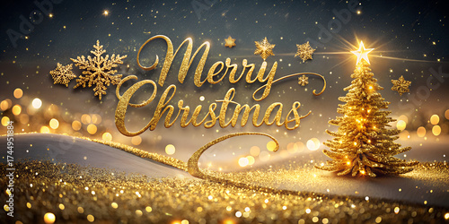 Golden christmas background with snowflakes