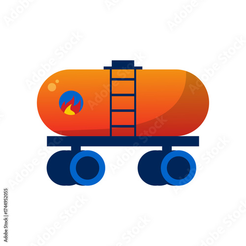 Oil and Gas Tank Car Icon. Fuel Transportation and Energy Industry Concept. Flat Vector Illustration.