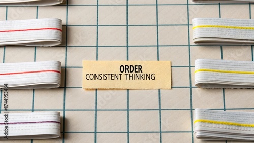 Obraz na płótnie Flat lay grid pattern with the word Order and Consistent Thinking