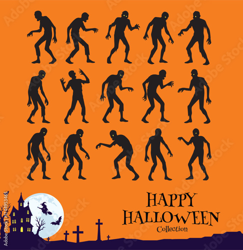 Walking Dead Halloween Zombie Silhouette Illustration Pack