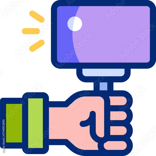 Selfie flat icons set with editable stroke, featuring smartphone, camera, mirror, face, smile, lighting, group photo, influencer, social media, photography illustration