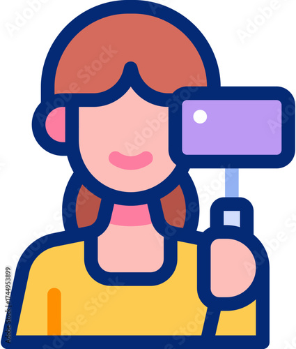 Selfie flat icons set with editable stroke, featuring smartphone, camera, mirror, face, smile, lighting, group photo, influencer, social media, photography illustration
