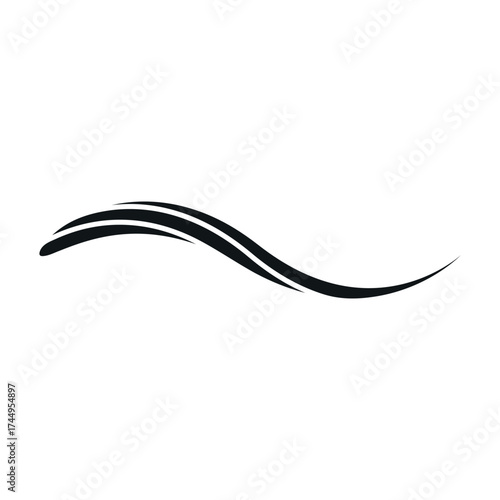 Stylized black curves evoke motion, fluidity, elegance, and abstract simplicity