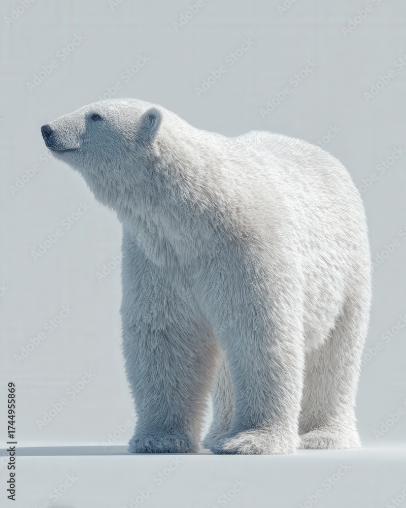 Fototapeta premium Polar Bear Standing on Snow Looking Up.A full-body view of a polar bear standing on snow, looking up. Captured in natural lighting, the image reflects arctic wildlife and cold climate environments.