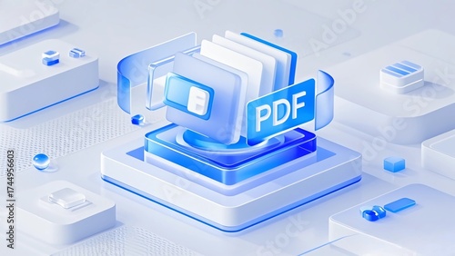 A 3D document type icon with a blue gradient, with the word 