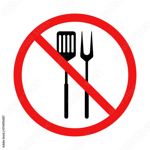 No Spatula and Fork Sign on White Background