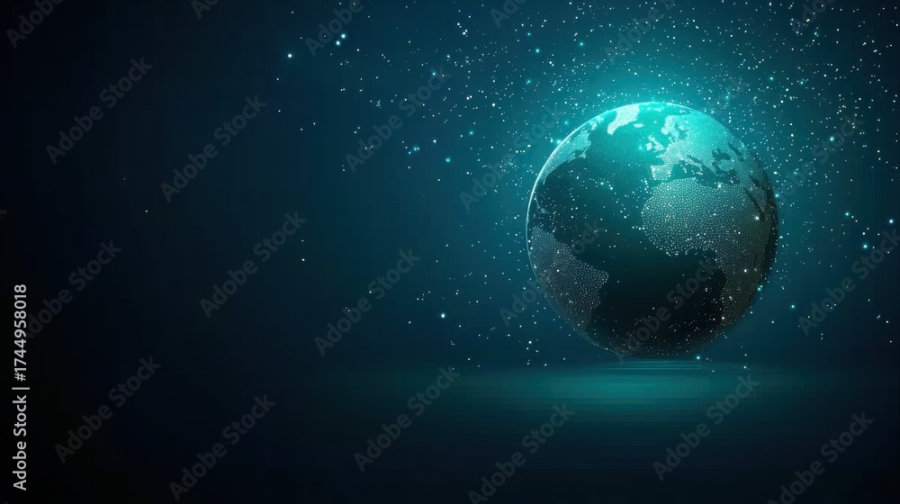 Fototapeta premium earth futuristic Earth with orbiting satellites and interconnected digital networks, dark space background, representing global communication and technological advancements