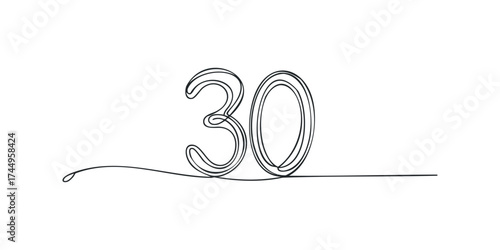 Number 30 drawn with single continuous line