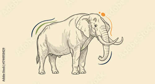 A detailed sketch of a majestic elephant in an artistic natural setting.