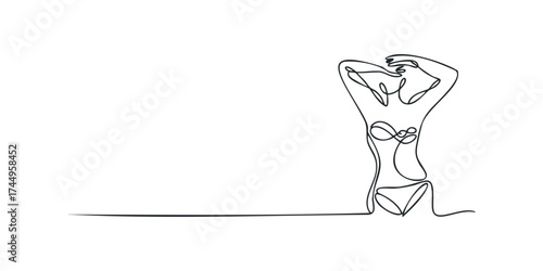 Continuous line drawing of a woman in a bikini