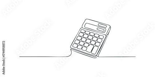 Single line drawing of a calculator on a surface